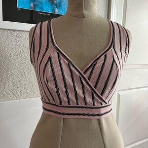Pink and Black Striped Crop Top
